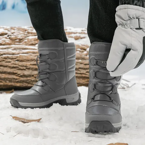 Damen Herren Winter Schneestiefel Verdicktes Plüschfutter Wasserdicht Oxford Stoff Synthetikleder Rutschfest Wanderstiefel