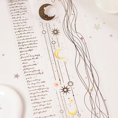Cinta Decorativa PET Serie Starry Sky Poet Cinta Washi Holográfica Plateada para Scrapbooking DIY Diario Papelería