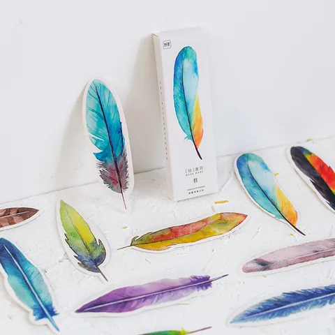 Watercolor Feather Shaped Paper Bookmarks Set For Reading Decoration Office School Supplies Artistic Gradient Color Book Mark Cards