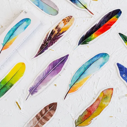 Watercolor Feather Shaped Paper Bookmarks Set For Reading Decoration Office School Supplies Artistic Gradient Color Book Mark Cards