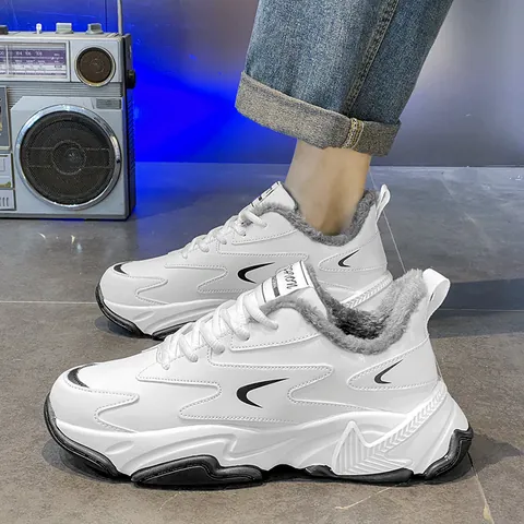 Men's Winter Chunky Sneakers Thick Sole Casual Sports Running Shoes Fleece Lined Warm Non-Slip Fashion Sneakers