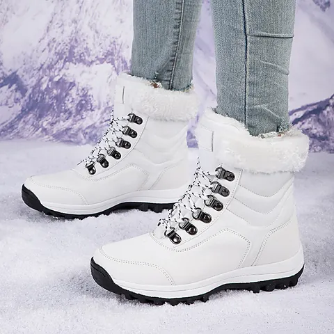 Botas de Nieve para Mujer Invierno Exterior Cuello Piel Sintética Cuero Sintético Cordones Cálido Antideslizante Suela Gruesa