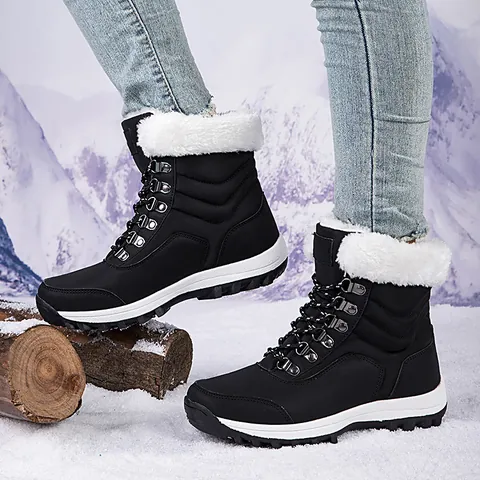 Botas de Nieve para Mujer Invierno Exterior Cuello Piel Sintética Cuero Sintético Cordones Cálido Antideslizante Suela Gruesa