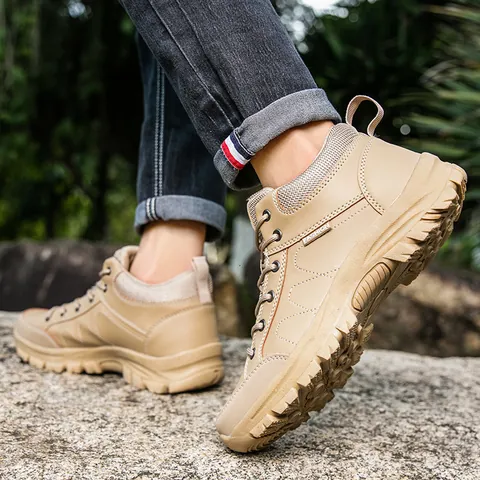 Men's Outdoor Hiking Shoes Non-slip High-top Artificial PU Leather Trekking Boots Breathable Fashion Casual Sport Shoes