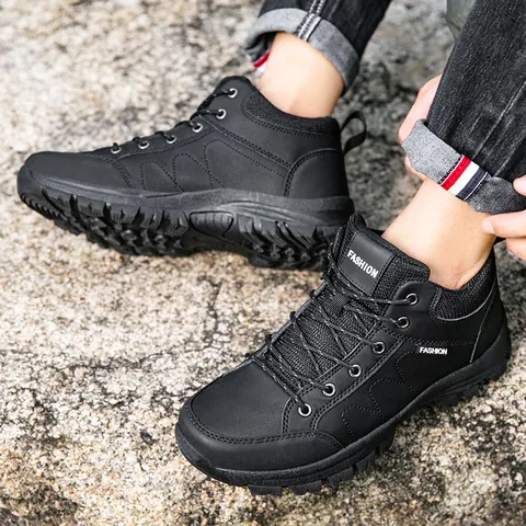Men's Outdoor Hiking Shoes Non-slip High-top Artificial PU Leather Trekking Boots Breathable Fashion Casual Sport Shoes