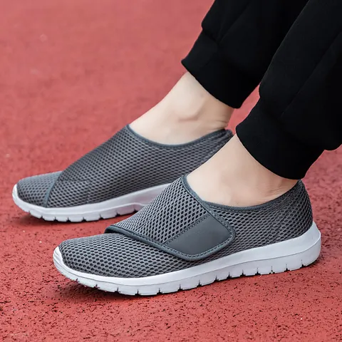 Women's Casual Breathable Mesh Walking Shoes Lightweight MD Sole Velcro Closure Sneakers Grey Black Blue Fashion Shoes