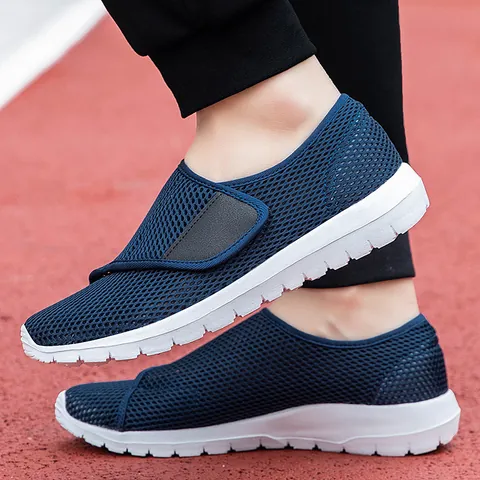 Women's Casual Breathable Mesh Walking Shoes Lightweight MD Sole Velcro Closure Sneakers Grey Black Blue Fashion Shoes
