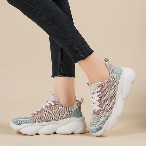 Women Mesh Breathable Casual Sneakers Fashion Korean Style Thick Sole Platform Daddy Shoes Lightweight Walking Sports Shoes