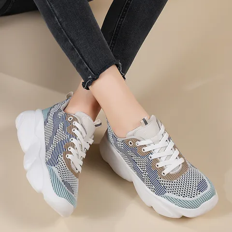 Women Mesh Breathable Casual Sneakers Fashion Korean Style Thick Sole Platform Daddy Shoes Lightweight Walking Sports Shoes