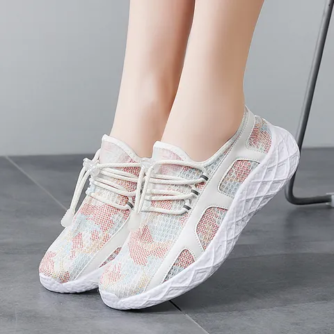Women Breathable Mesh Outdoor Sneakers Luminous Photochromic PU Thick Sole Lightweight Casual Walking Shoes Slip On Footwear