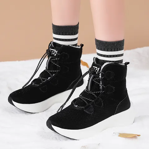 Women Winter Snow Boots Faux Fur Lined Warm Waterproof High Top Outdoor Hiking Shoes Thick Sole Anti Slip Cotton Shoes