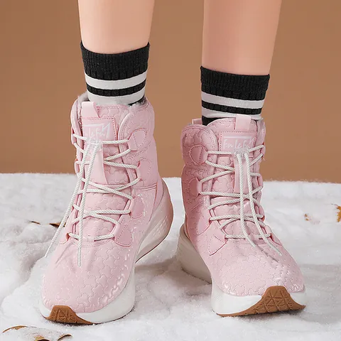 Women Winter Snow Boots Faux Fur Lined Warm Waterproof High Top Outdoor Hiking Shoes Thick Sole Anti Slip Cotton Shoes