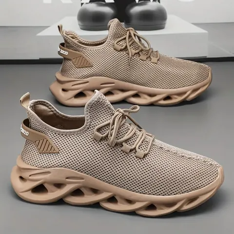Men's Casual Mesh Breathable Sneakers Lightweight Hollow Out Wave Sole Dad Shoes Fashion Running Walking Shoes Daily Streetwear