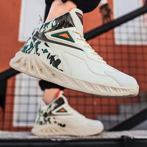 Men High Top Camouflage Sports Sneakers Thick Sole Breathable Lightweight Basketball Shoes Casual Outdoor Fashion Shoes