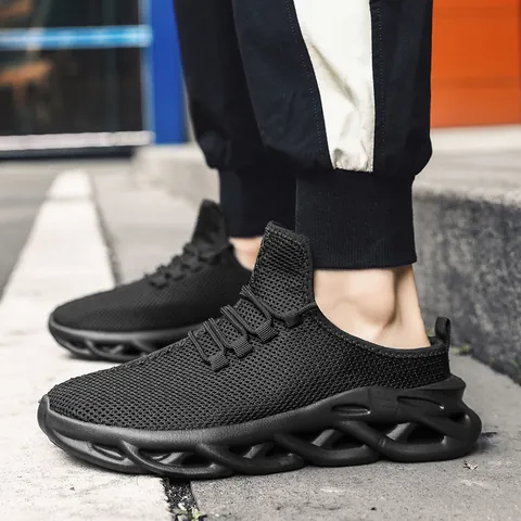 Sneakers da Uomo in Mesh Traspirante Alla Moda Con Suola a Lama Cava Tessuto Resistente Scarpe da Corsa Sportive Low Top Casual Daily