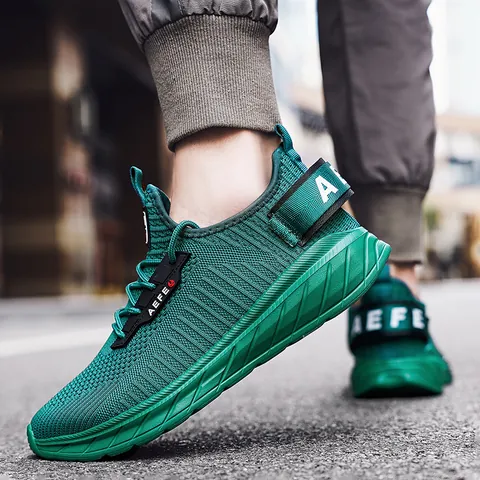 Men Mesh Breathable Running Shoes Lightweight Casual Athletic Sneakers Shock Absorption Soft Sole Flyknit Walking Shoes