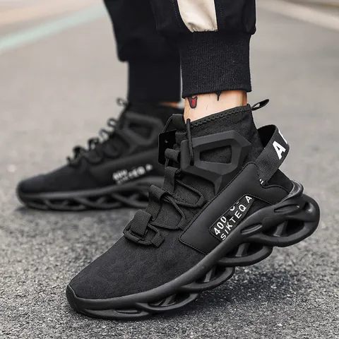 Men's High Top Sneakers Breathable Mesh Cordura Fabric Hollow Out Wave Sole Lightweight Streetwear Casual Sports Shoes