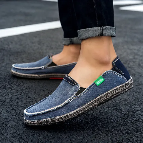Men's Casual Slip-On Canvas Loafers Breathable Patchwork Walking Shoes With Rubber Sole Lightweight Daily Footwear For Men
