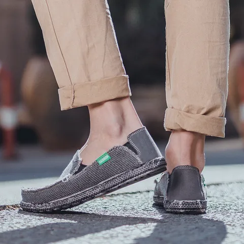 Men's Casual Slip-on Canvas Loafers Breathable Rubber Sole Outdoor Shoes With Raw Edge Fashion Walking Flats For Men