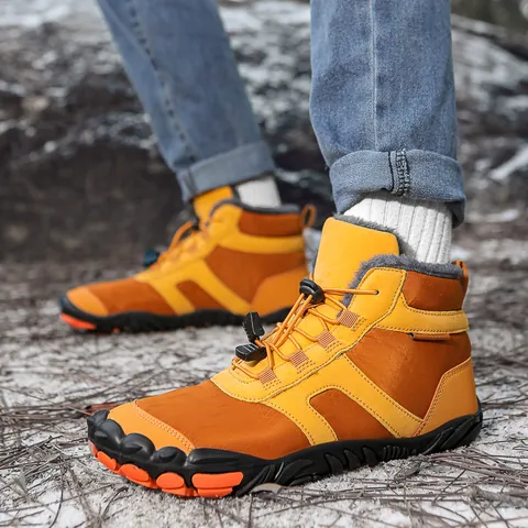 Waterproof Oxford Cloth Winter Snow Boots For Men Women Warm Plush Lined Outdoor Hiking Boots Anti Slip Rubber Sole High Top Quick Lace Boots