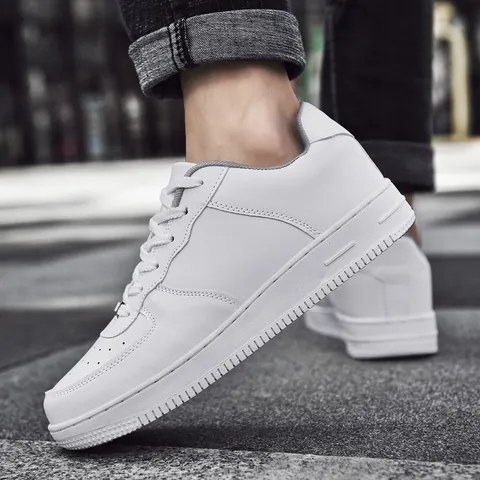 Men's Fashion Board Shoes Microfiber Leather Casual Sneakers Breathable Low Top Thick Sole Street Walking Shoes For Men