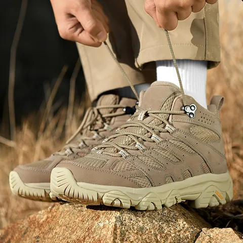 Men Women Outdoor Hiking Shoes Non-slip High-top Mountain Climbing Boots Breathable Suede Mesh Trekking Sneakers Camping