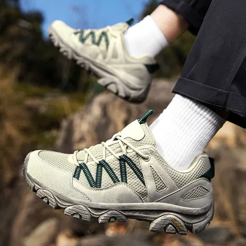 Men's Outdoor Hiking Mountaineering Shoes Wear-resistant Anti-slip Breathable Mesh Splicing Sneakers For Trekking Adventure Casual Sport Shoes