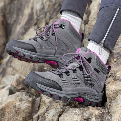 High Top Outdoor Hiking Shoes Cow Suede Mesh Breathable Non-Slip Trekking Boots For Men Women Casual Athletic Climbing Shoes
