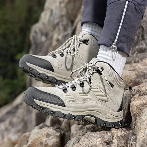 High Top Outdoor Hiking Shoes Cow Suede Mesh Breathable Non-Slip Trekking Boots For Men Women Casual Athletic Climbing Shoes