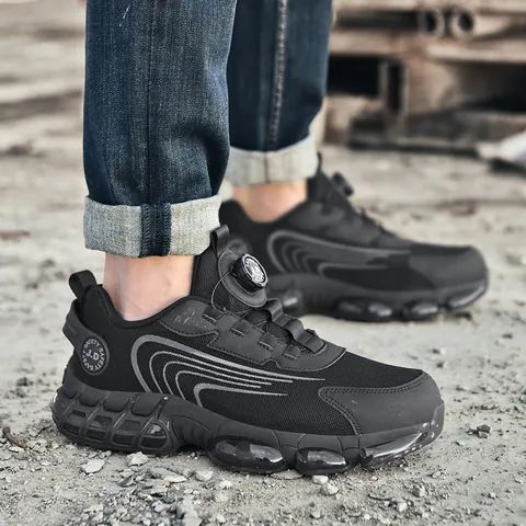 Men Women Safety Shoes Steel Toe Anti-Smash Puncture Proof Kevlar Midsole Breathable Industrial Work Shoes Rotary Buckle
