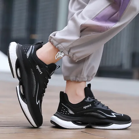 Unisex Ademende Vliegend Geweven Hardloopschoenen Lichtgewicht Dikke Zool Vetersluiting Patchwork Sport Sneakers Voor Heren Dames Tieners Dagelijks Casual Wandelschoenen