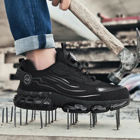 Steel Toe Safety Shoes Puncture Resistant Kevlar Midsole Breathable Mesh Upper Rotary Knob Lacing System Work Boots Men Women
