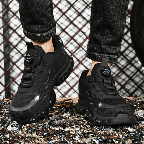 Steel Toe Safety Shoes Puncture Resistant Kevlar Midsole Breathable Mesh Upper Rotary Knob Lacing System Work Boots Men Women