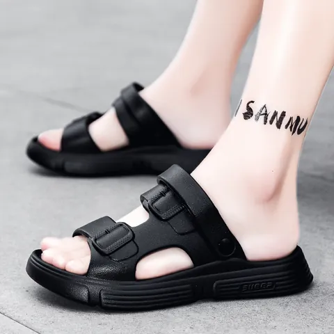 Men Casual Double Buckle Strap Slides Thick Sole Breathable Beach Sandals Summer Outdoor Lightweight Fashion Slippers For Men
