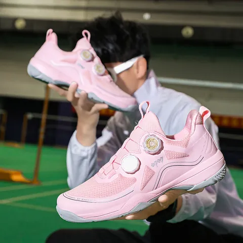 Professional Badminton Shoes Men Women Rotary Dial Breathable Non-Slip Indoor Court Training Shoes Lightweight Sneakers
