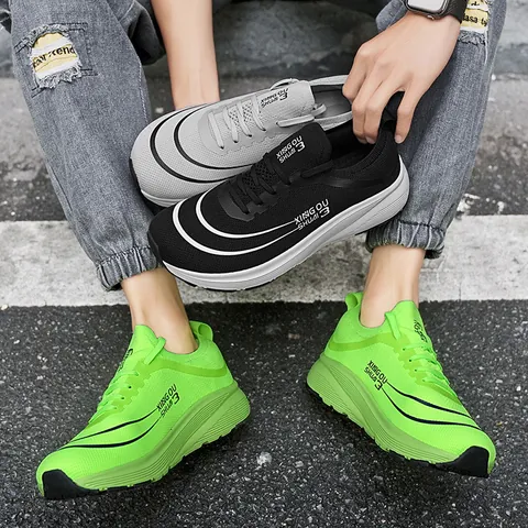 Men Mesh Lightweight Breathable Running Shoes Thick Sole Cushioned Outdoor Athletic Sneakers Wide Toe Casual Sport Shoes