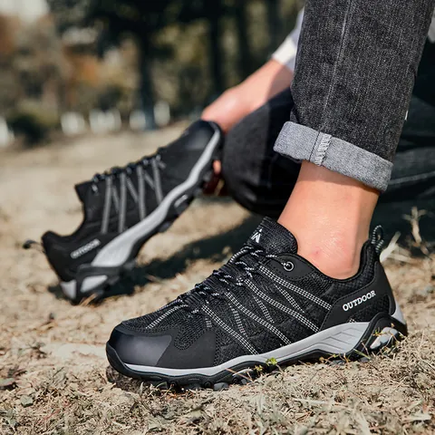 Chaussures de Randonnée Extérieures Respirantes Baskets de Trekking Antidérapantes en Maille Cuir Synthétique pour Hommes Femmes