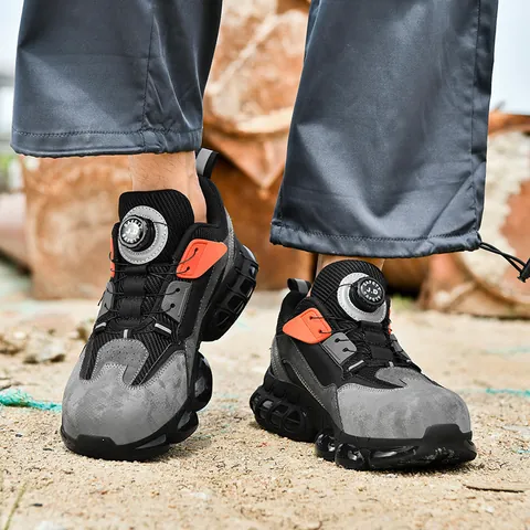 Unisex Safety Shoes Steel Toe Cap Kevlar Midsole Puncture Proof Anti Smashing Rotary Dial Lacing Breathable Work Boots