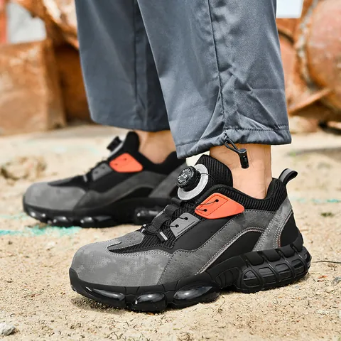 Unisex Safety Shoes Steel Toe Cap Kevlar Midsole Puncture Proof Anti Smashing Rotary Dial Lacing Breathable Work Boots