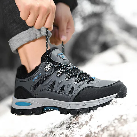 Outdoor Hiking Shoes Men Women Winter Warm Fleece Lined Snow Boots Non-slip Wear-resistant High-top Trekking Sneakers