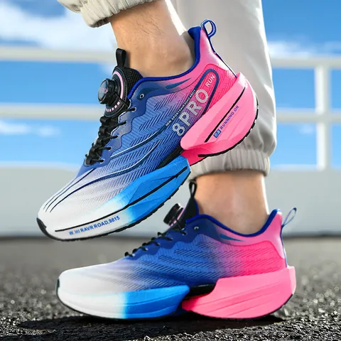 Unisex Professional Running Shoes With Rotary Button Dial System Ice Silk Mesh Carbon Plate Supercritical Foam Midsole Gradient