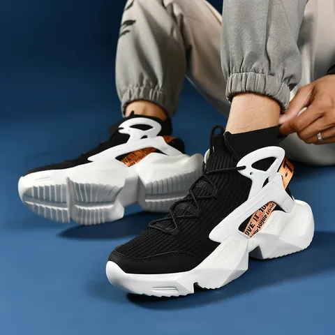Men High Top Sock Sneakers Breathable Fly Knit Running Shoes Lightweight Cushioning Casual Fashion Sport Shoes For Men