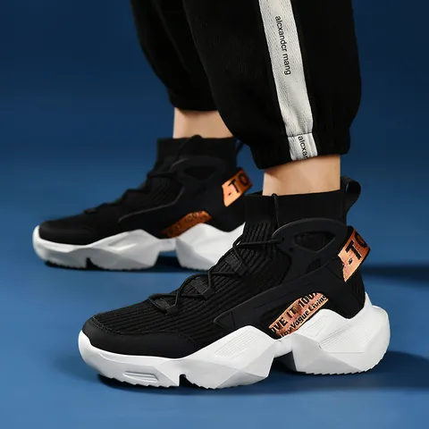 Men High Top Sock Sneakers Breathable Fly Knit Running Shoes Lightweight Cushioning Casual Fashion Sport Shoes For Men