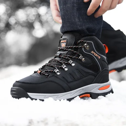 Unisex Fleece Lined Hiking Boots Outdoor Non-Slip Trekking Shoes Winter Warm Snow Boots For Men Women Climbing Footwear