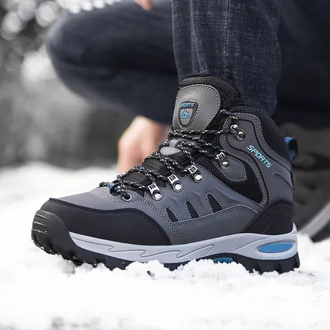 Unisex Fleece Lined Hiking Boots Outdoor Non-Slip Trekking Shoes Winter Warm Snow Boots For Men Women Climbing Footwear