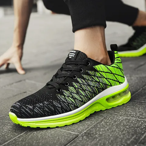Heren Ademend Flyknit Hardloopschoenen Lichtgewicht Luchtkussen Sneakers Voor Wandelen Gym Casual Sport Schoenen