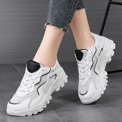 Women Chunky Sneakers Thick Sole Height Increasing Breathable Mesh Patchwork Casual Sporty Dad Shoes For Outdoor Walking Daily
