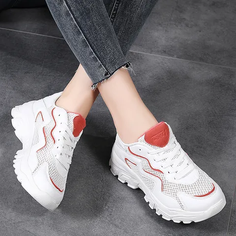 Women Chunky Sneakers Thick Sole Height Increasing Breathable Mesh Patchwork Casual Sporty Dad Shoes For Outdoor Walking Daily