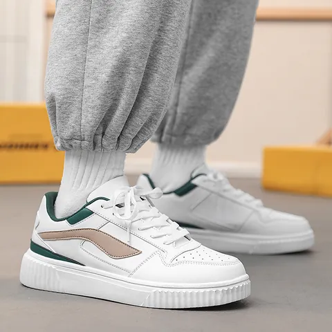 Herren Mode Casual Weiße Schuhe Dicke Sohle Atmungsaktiv PU Leder Board Schuhe Täglich Rutschfeste Low-top Sneaker