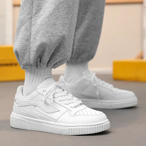 Herren Mode Casual Weiße Schuhe Dicke Sohle Atmungsaktiv PU Leder Board Schuhe Täglich Rutschfeste Low-top Sneaker